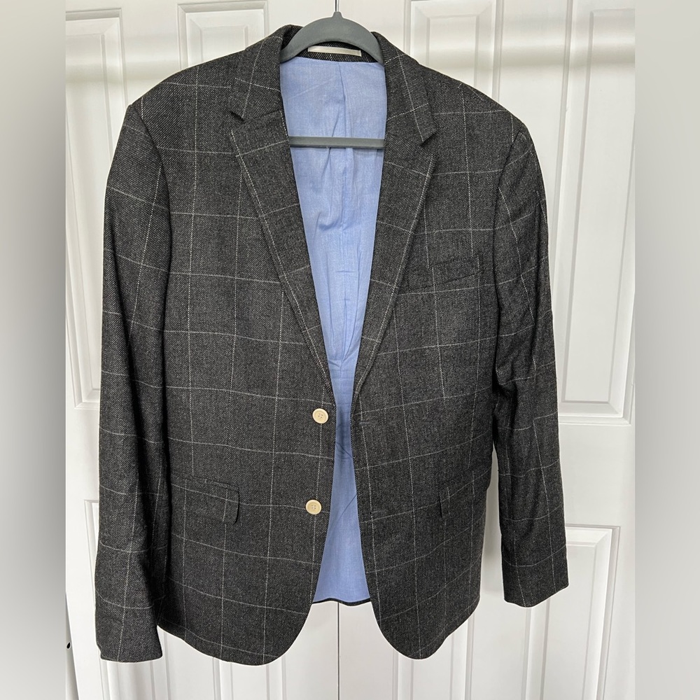 H&M Men’s Wool Windowpane Plaid Blazer with Elbow Patches